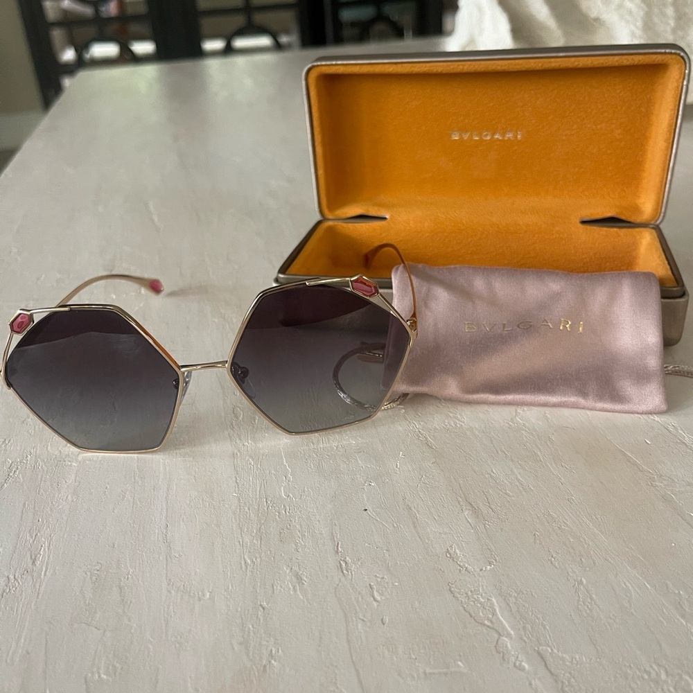Bulgari Gold and Pink Hexagonal Sunglasses